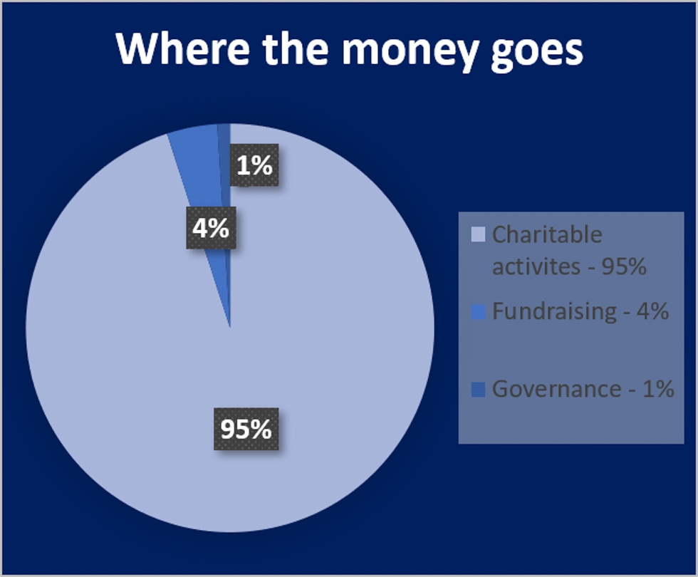 A pie chart showing the spend of the funds coming into the Blue Ventures organisation.