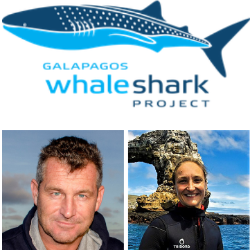 The logo of the Galapagos Whale Shark Project with Jon & Jenny the directors.